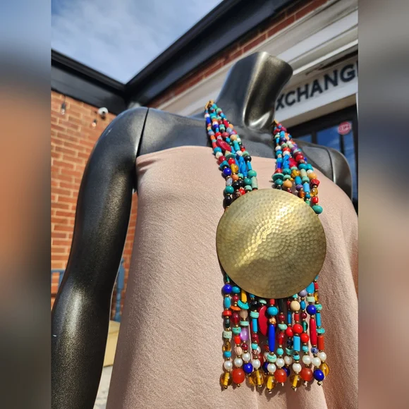 Colorful Beaded Statement Necklace with Bold Medallion 😍